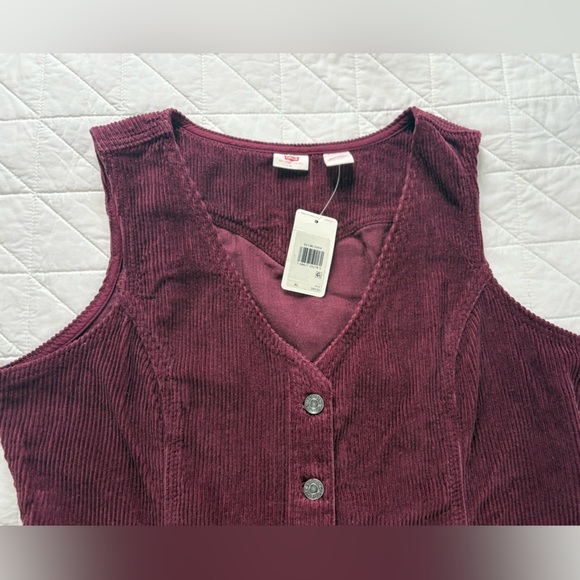 NWT Levi's Corduroy Button Front Dress XL Burgundy Plum Buckle Back Pinafore - Picture 3 of 12